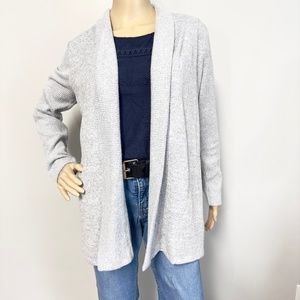 Talbots Haven Well Within Open Front Grey Sweater Knit Cardigan Sz M